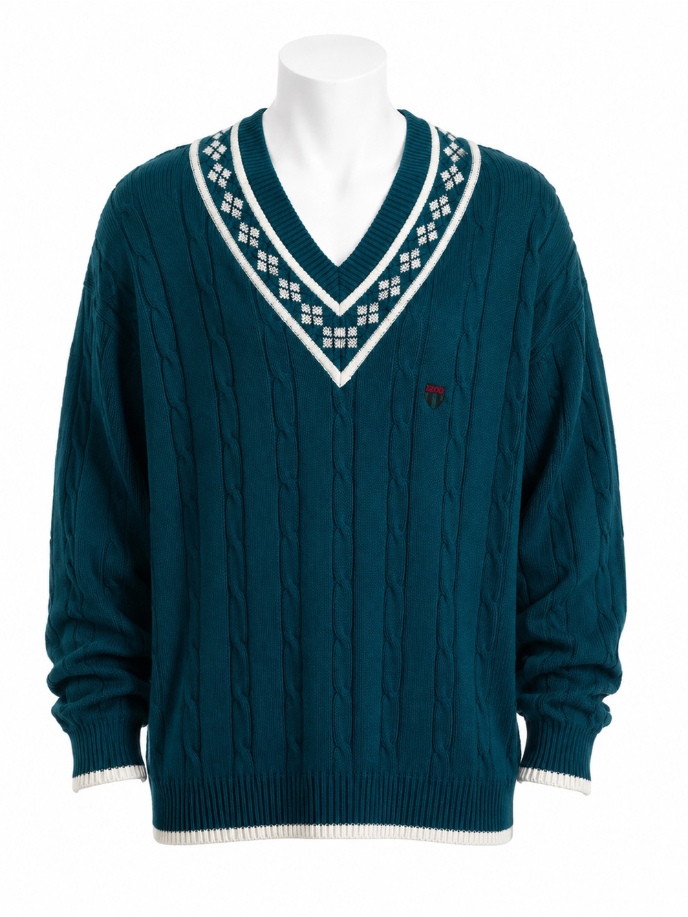Size XL Vintage IZOD Men’s‎ Cricket Cable Knit Sweater Teal 100% Cotton